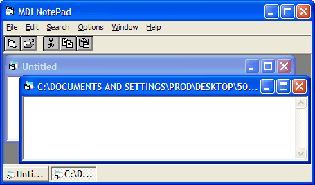 The MDI Taskbar Control (dwMDITaskbar) is designed for MDI applications. It resides at the top or bottom of an MDI form, and contains buttons that allow the user to easily switch between MDI child forms.