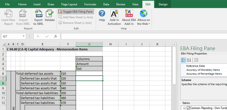 imagem do produto Altova European Banking Authority (EBA) XBRL add-in for Excel imagem do produto Altova European Banking Authority (EBA) XBRL add-in for Excel