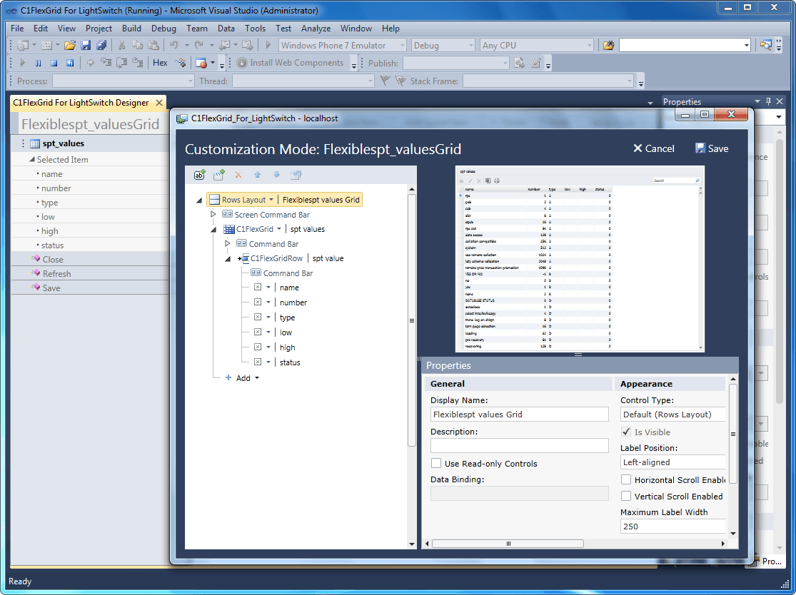 Interactive data grid for Microsoft LightSwitch