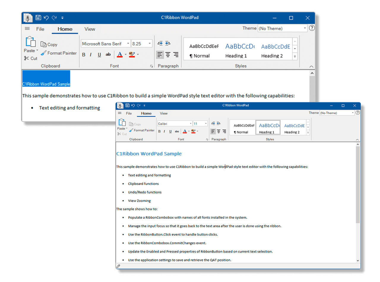 Complete your desktop apps with a fluent, ribbon-style toolbar based on UI concepts from Microsoft Office 365 - supporting vector icons, backstage view, simplified toolbar, and more.