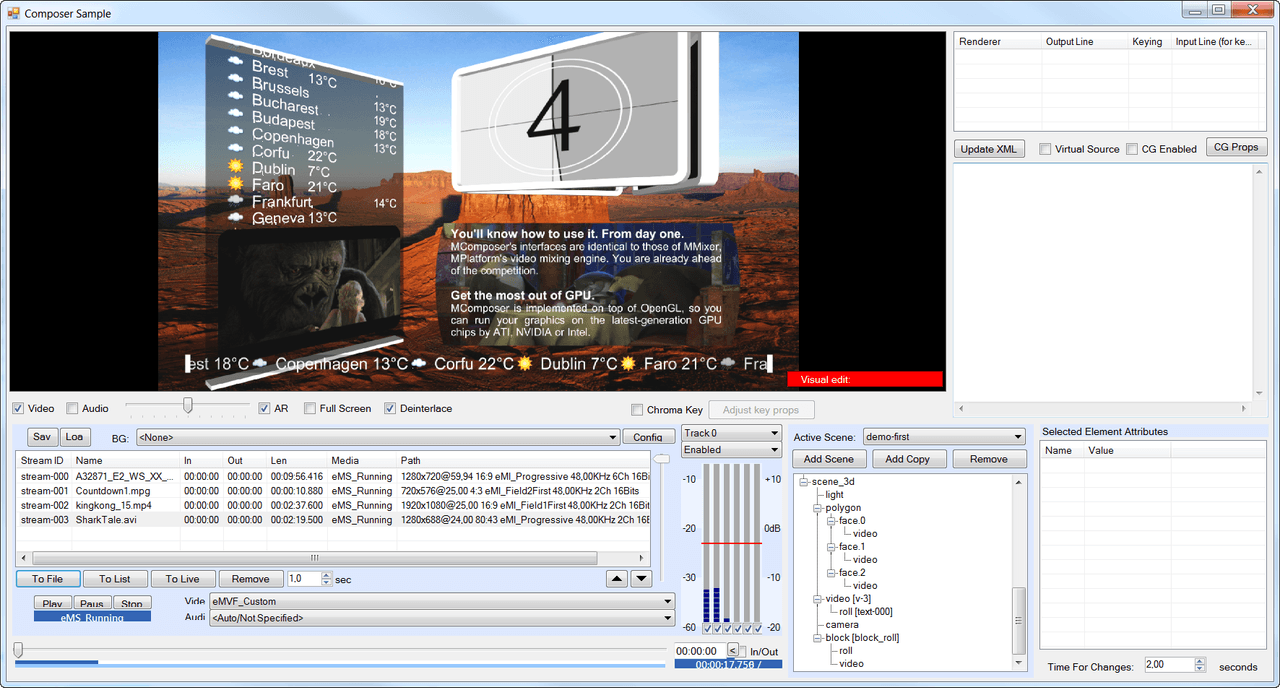 Professional on-air graphics for newsrooms, sports, digital signage and everything in between. MComposer provides enough freedom to fulfill the most exotic graphics requirements of today’s broadcasters, both in SD and HD.