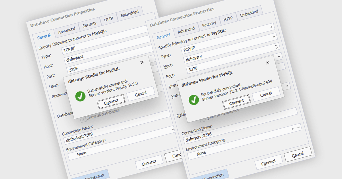 使用 dbForge 兼容 MySQL 9.5 和 MariaDB 12.2