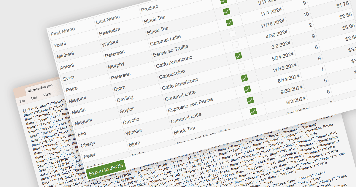 Export Data Grids to JSON in Vue.js Applications