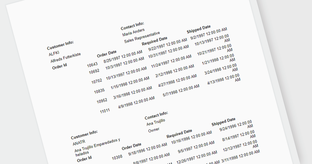 Explore Nested Data Regions in JavaScript Reports