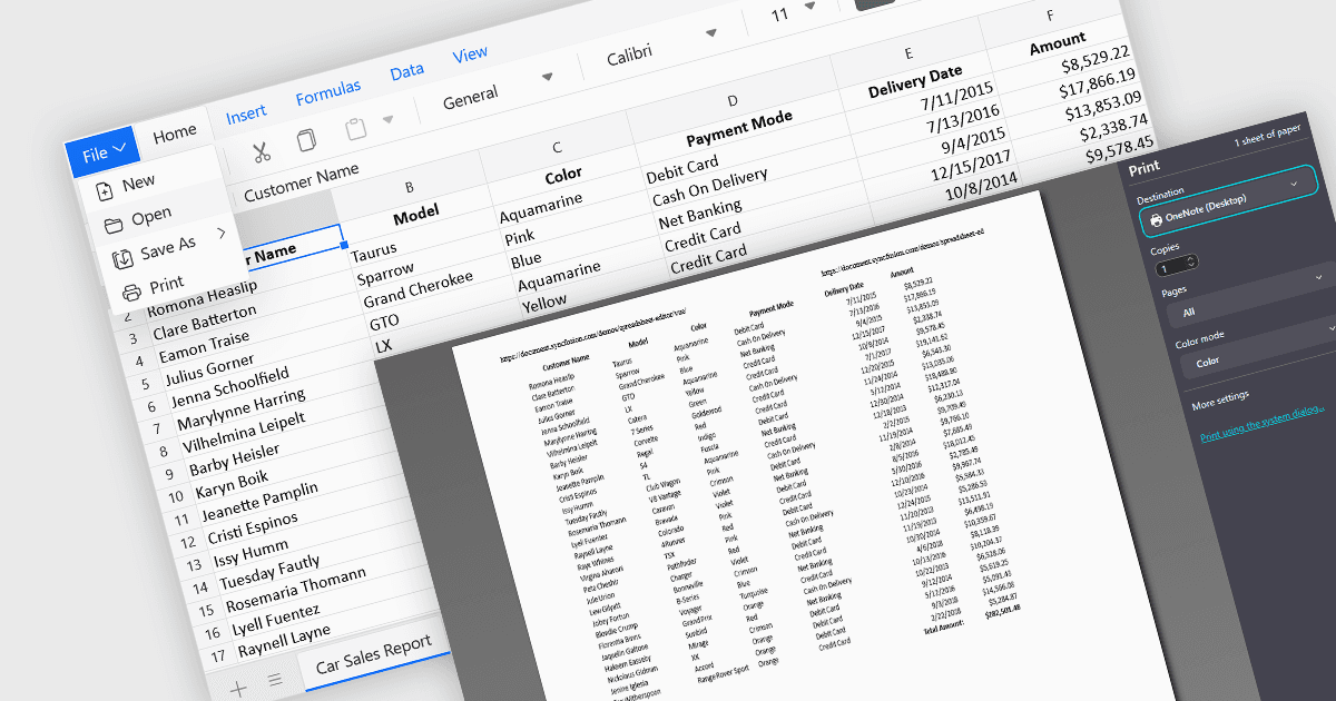 Print Spreadsheets from Vue.js Applications
