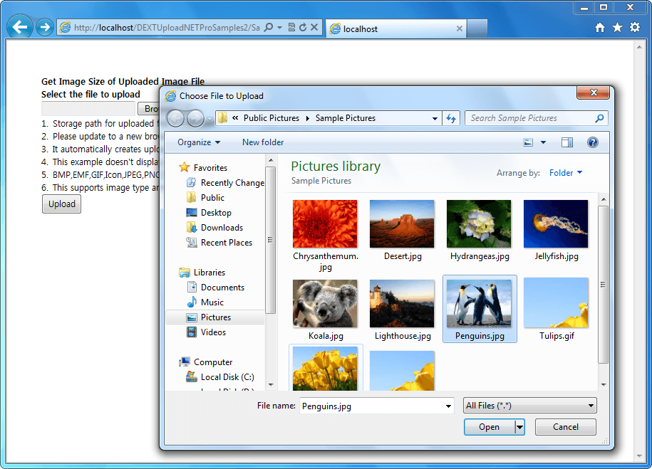 DEXTUpload.NET allows you to upload and watermark images on the fly. You can also change image formats during the upload process.