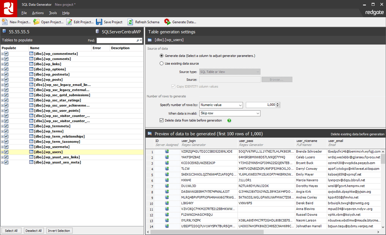 Automatically populates databases with realistic test data.