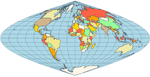 Bonne - a pseudoconical equal-area map projection. All parallels are standard, with the same scale as the central meridian; parallels are concentric circles. No distortion along the reference parallel or the central meridian.