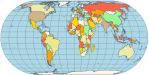 Eckert IV - pseudocylindrical and equal area projection. The central meridian is straight, the 180th meridians are semi-circles, other meridians are elliptical. Scale is true along the parallel at 40:30 North and South.