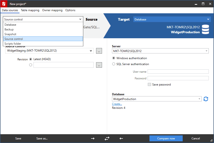 To fix errors in your production database, compare it to a backup, scripts in source control, or a database snapshot. You can deploy single objects to fix the issue fast.
If you need to fix static data, use SQL Data Compare to deploy changes without the need for full database recovery.
Compare any combination of SQL Server databases, backups, snapshots, or source control repositories.