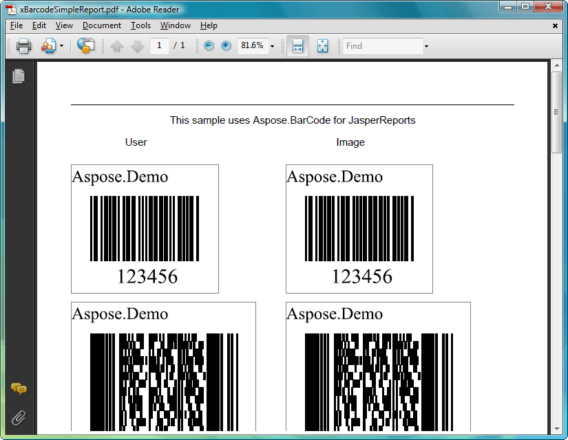 Display barcodes in JasperReports