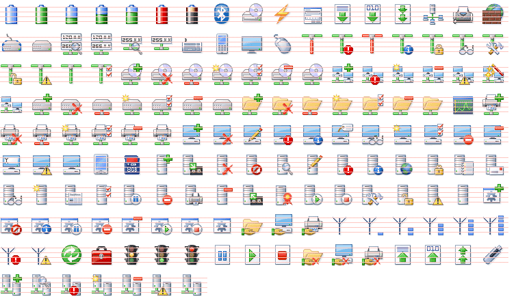 Some of the icons from the Hardware and Networking set, included in Actipro Icons.