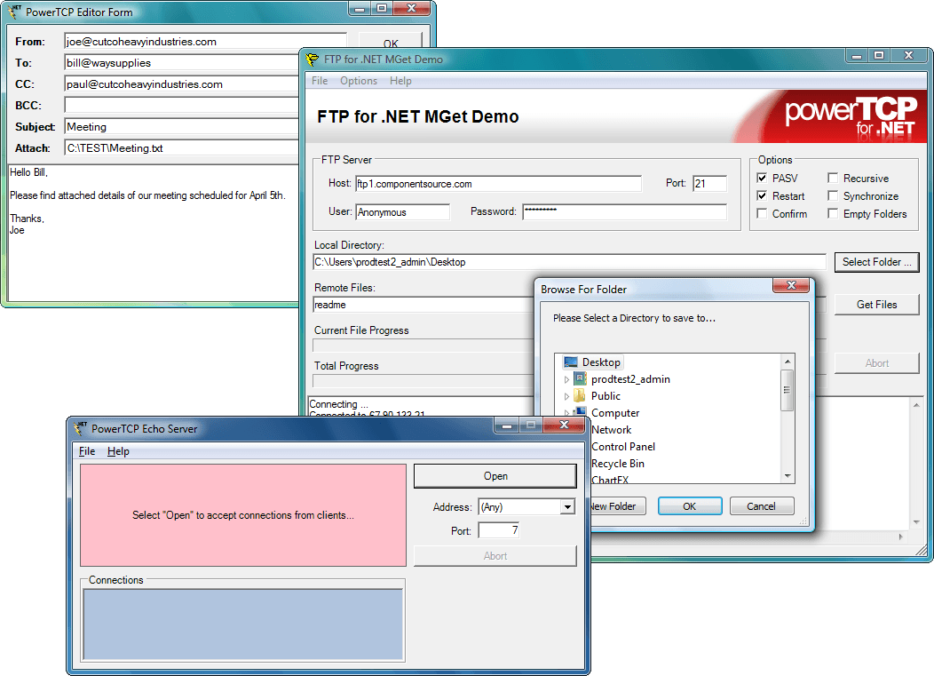 A bundle all PowerTCP for .NET, .NET CF and PowerTCP for ActiveX products together.