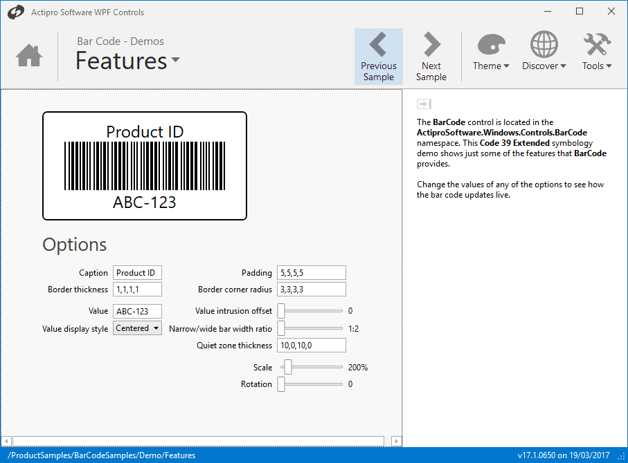 With Actipro Bar Code for WPF you can easily add descriptive titles above the bar code lines.