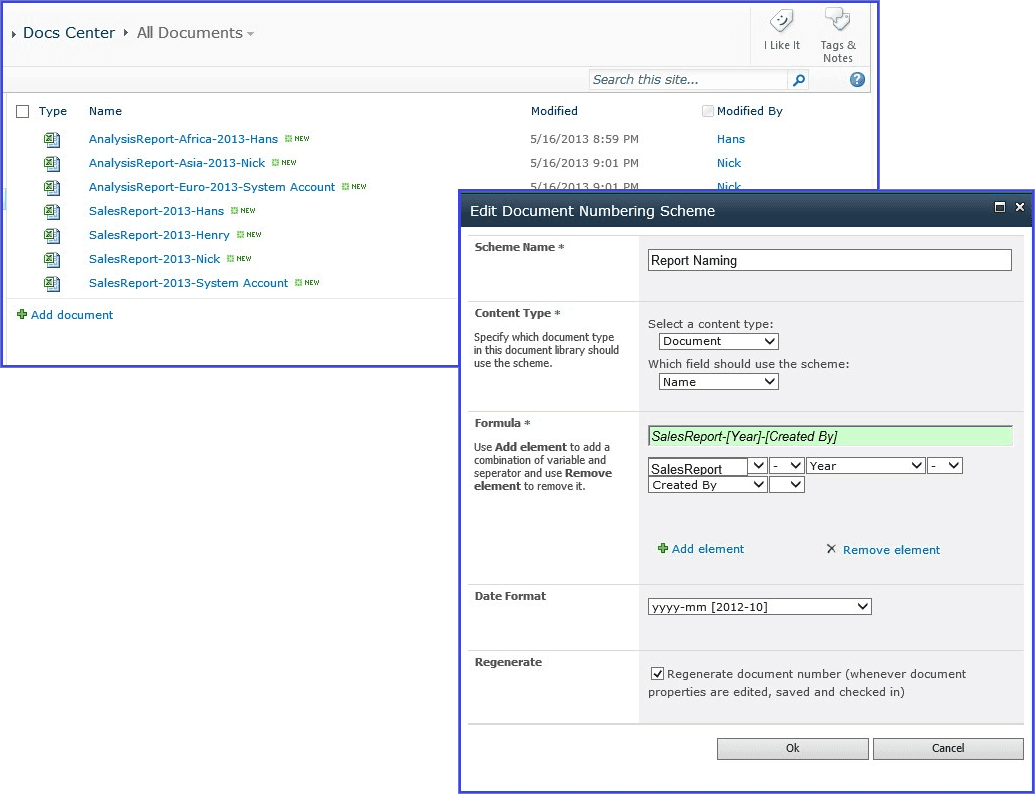 Generate unique numbers or names for documents in a SharePoint library.
