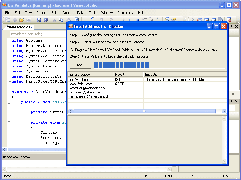 Email list validation is also possible using all configurable properties of the Validator