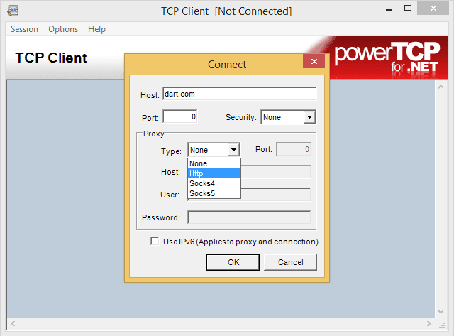 Create a fully working TCP client that can be used to connect to, communicate with, and test server applications.