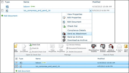 Send one or more documents as attachments directly from your SharePoint library.