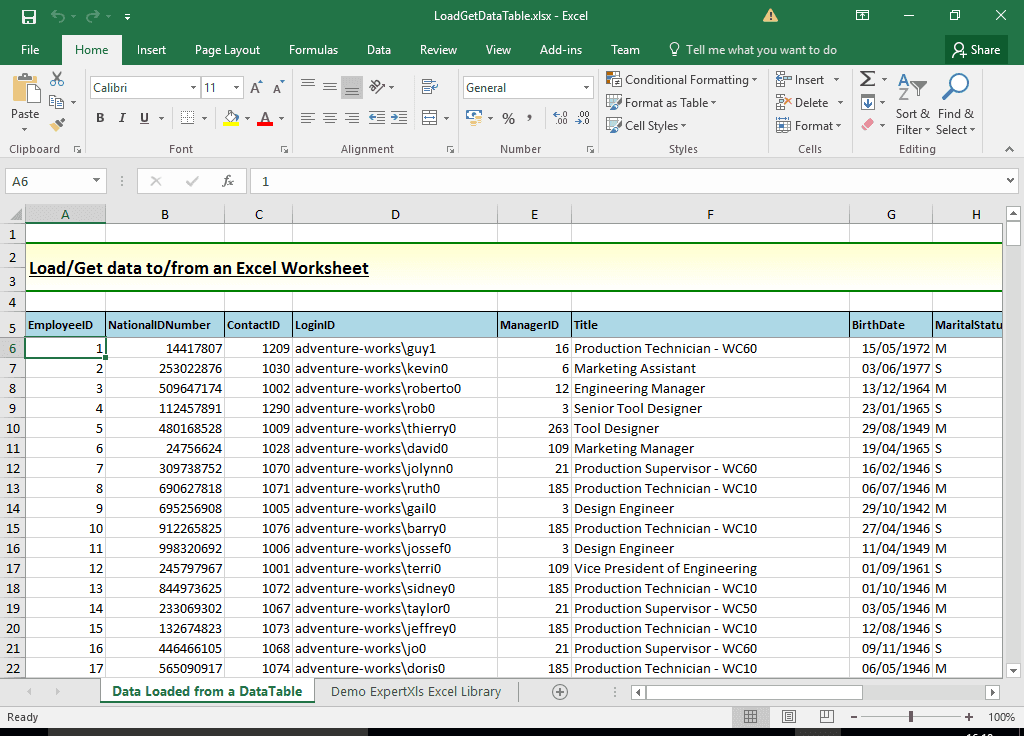 You can import data from a .NET DataTable or DataView object to an Excel worksheet.