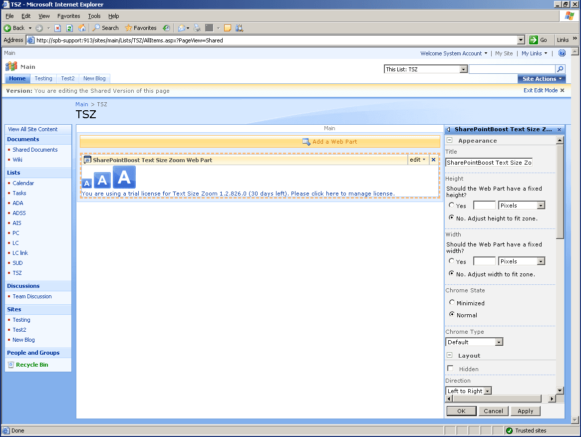 SharePoint Text Size Zoom launched