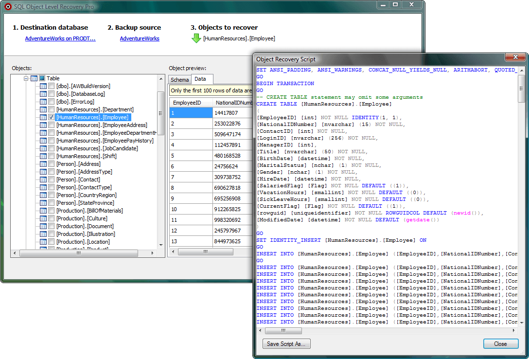 SQL Object Level Recovery Native added