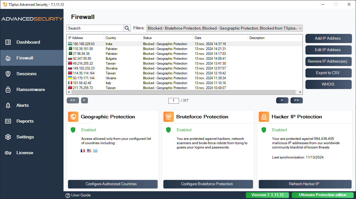 Manage both blocked and whitelisted IP addresses with a single list.