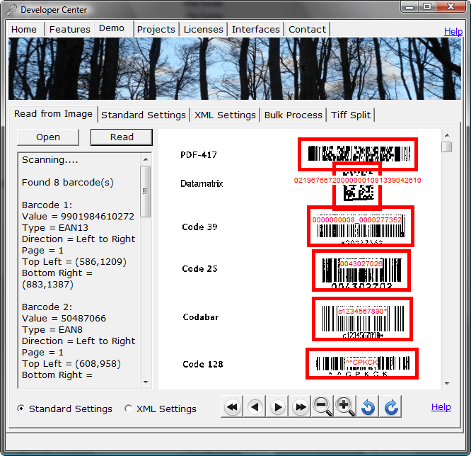 Softek Barcode Reader supports several 2D barcodes Supported like PDF-417 or Datamatrix.