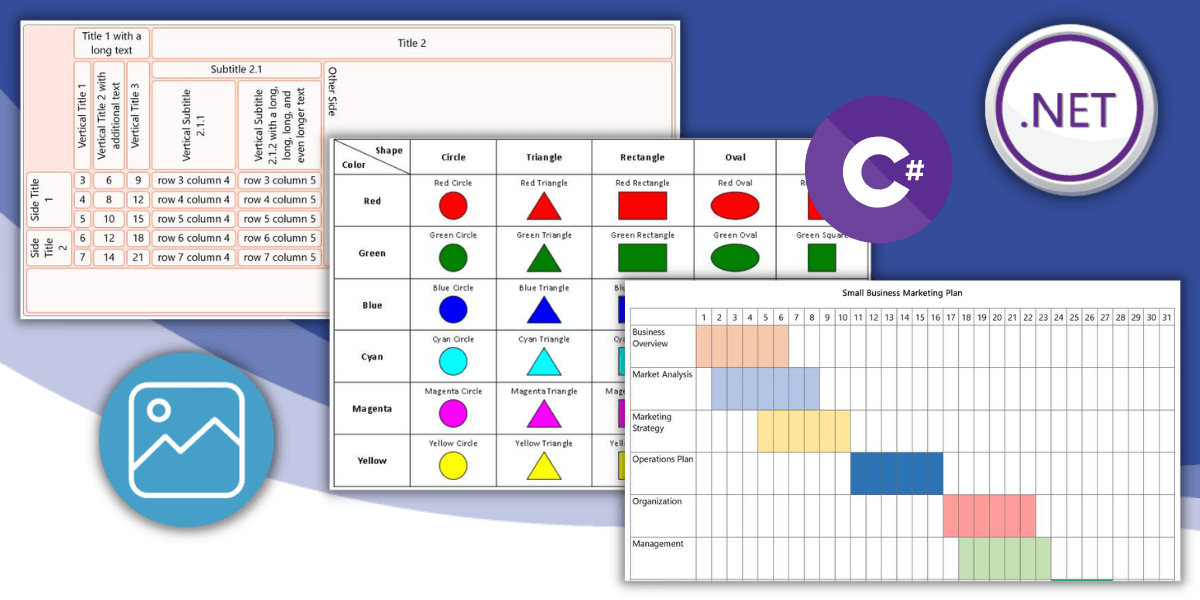 The TableRenderer class added to Document Solutions for Imaging provides users with the ability to easily render complex table layouts on image formats. This feature eliminates the need to know the size of table columns, merged cells, or the layout of rotated text. The layout engine automatically adjusts all complex details of table resizing, while users just need to provide information about the desired layout, style, and content.