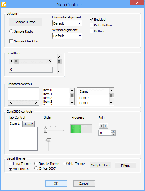 Sophisticated application skinning framework technology that was developed with Windows Themes (Visual Styles) in mind.