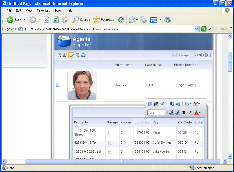 Display additional information for an item through AJAX-enabled expandable areas including collapsible rows and Sidebars