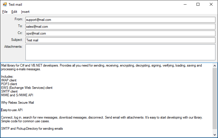SMTP, IMAP, EWS, POP3, S/MIME .NET library.