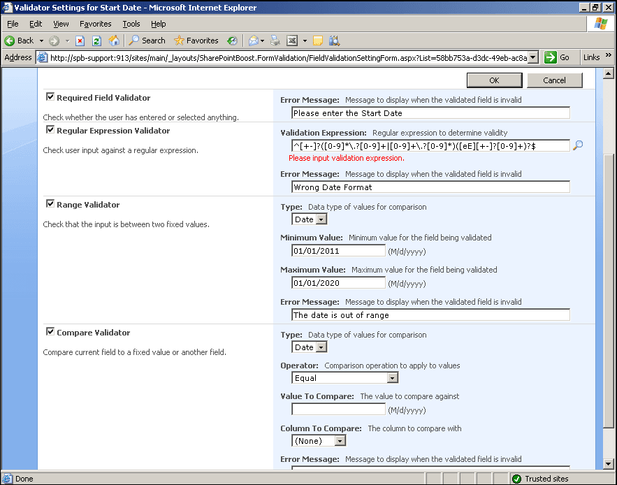 Client-side data entry validation for SharePoint