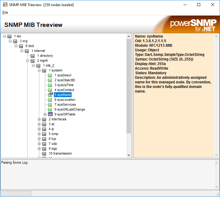 With PowerSNMP .NET you can load MIBs on-the-fly and display them in a tree structure.