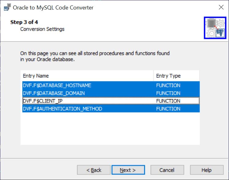 Migrate stored procedures and functions from Oracle to MySQL.