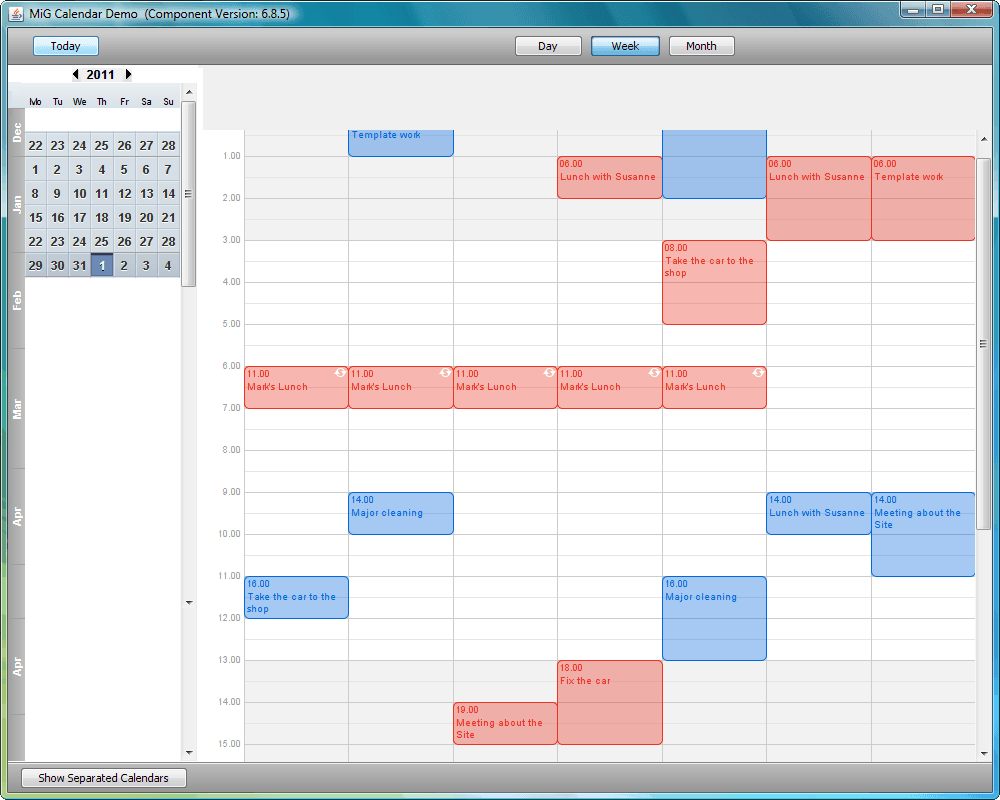 MiG Calendar Component Suite has been tested with all major IDEs and many of the smaller ones. The Java Beans are now as extensible and flexible as the Themed approach.