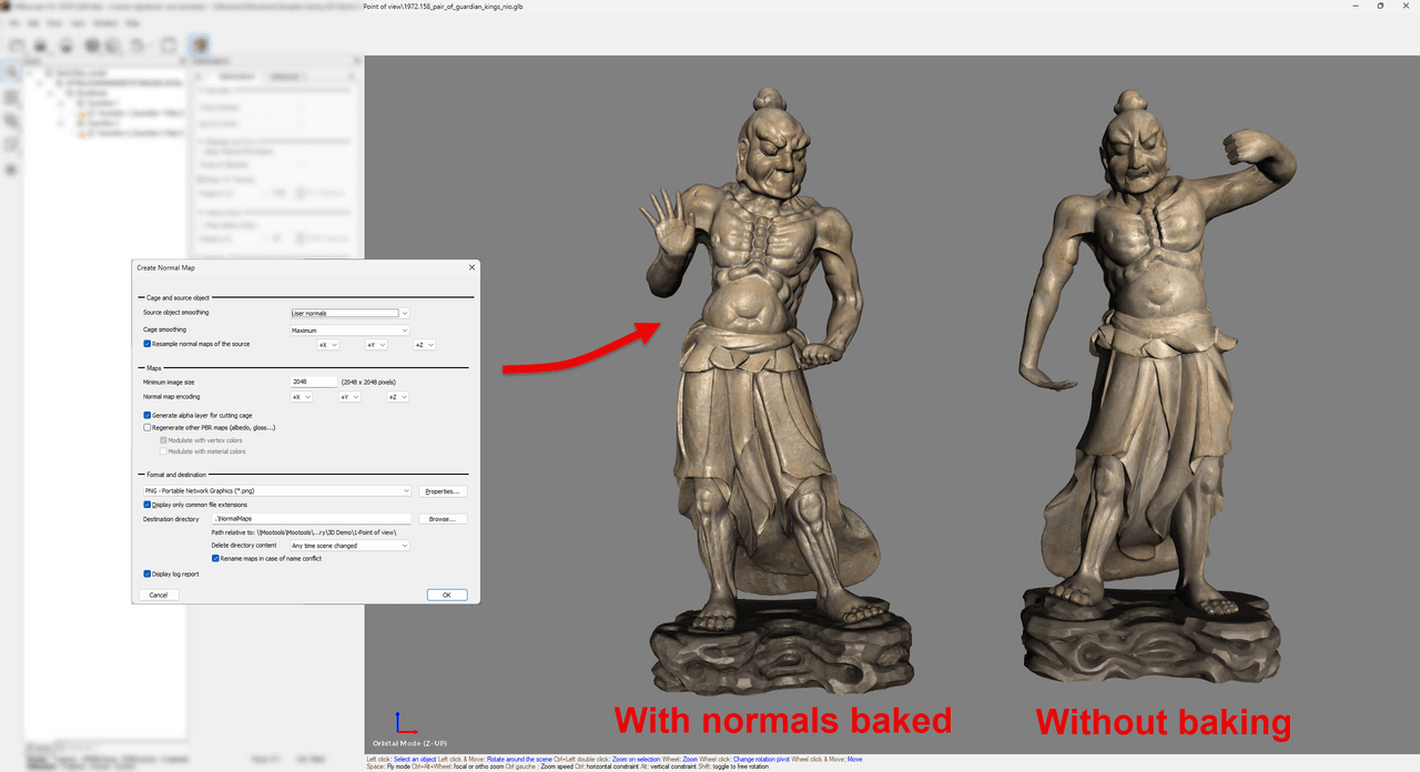 Increase the quality of the result by generating normal maps for optimised objects. See the results immediately.