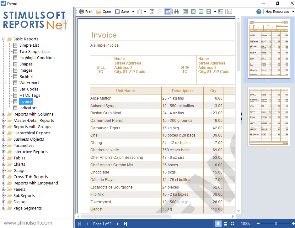 The Report Designers, which can be run in DesignTime and in RunTime, include a unique report designer for Web.