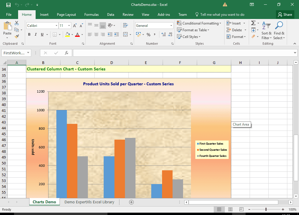 You can add charts to a worksheet as embedded shapes. The chart series can be automatically created from the specified data source range or the series can be manually added to the chart.