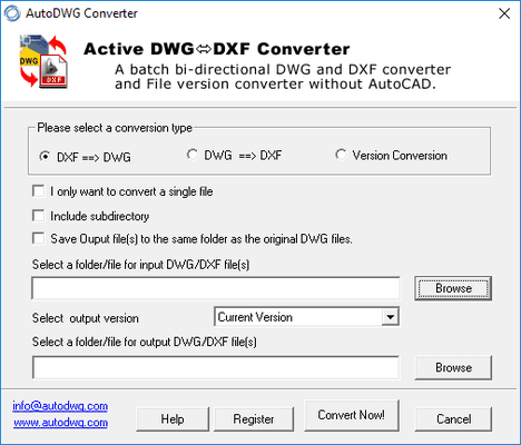 Bi-directional DWG-DXF batch converter and a DWG version converter.