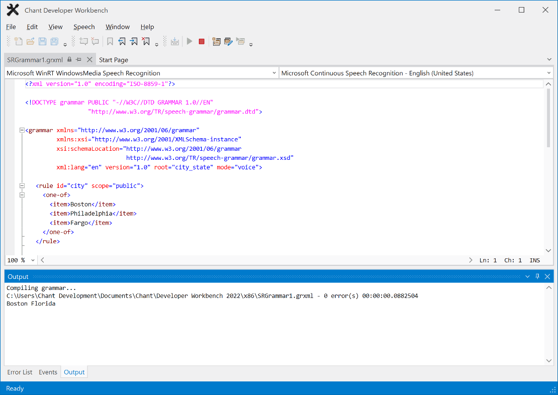 View recognition results in the Output window.