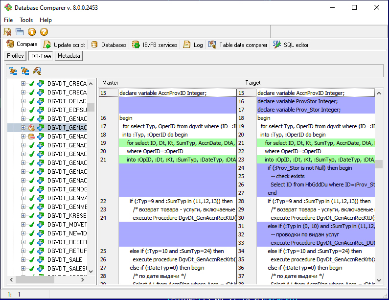 Compare and synchronize SQL database objects and table records.