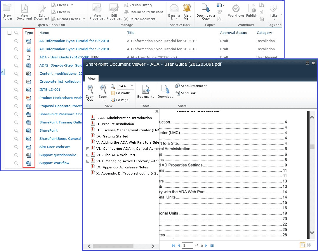 View documents directly in your SharePoint browser.