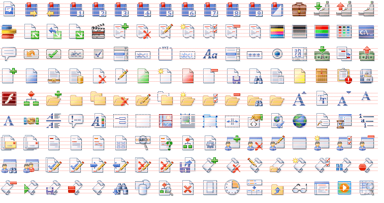 Every single icon has been "cleaned up" following scaling, and a good amount of extra work has been done in some cases to get icons looking at their best in 32x32 and 16x16 sizes. Screenshot showing some of the icons from the Miscellaneous set, included in Actipro Icons.