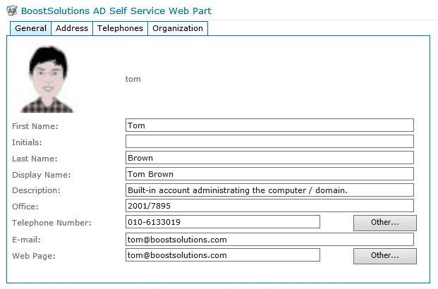 SharePoint Web Parts that allow users to change Active Directory information.