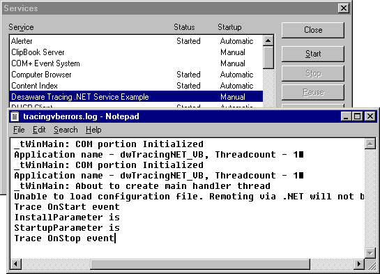 Log trace output to a log file via a Windows service.