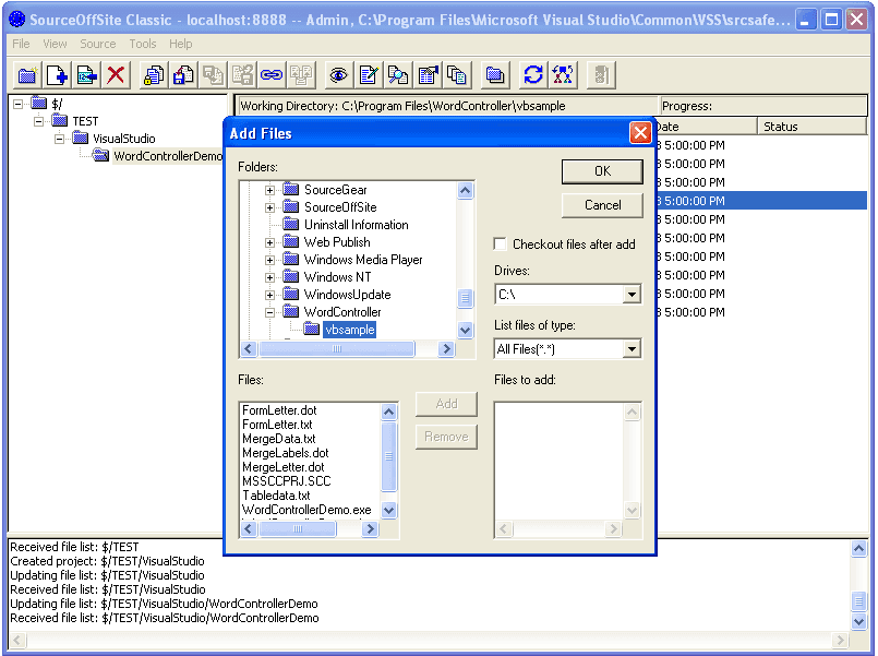 Add files manually for already existing Visual Studio projects.