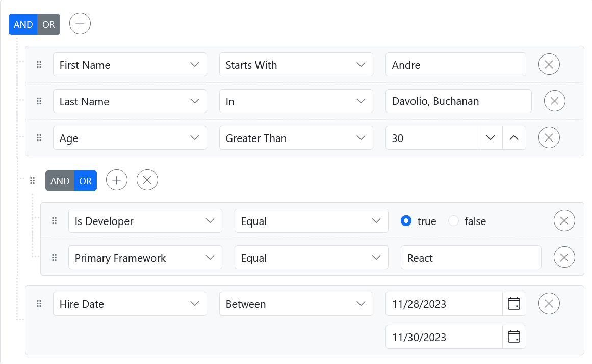 Syncfusion ASP.NET MVC Query Builder UI product image