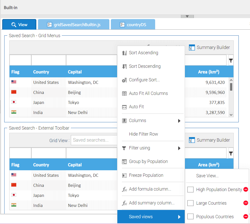 Use the Saved Search options to enhance the control your users have over how their grids present data, with no coding required.