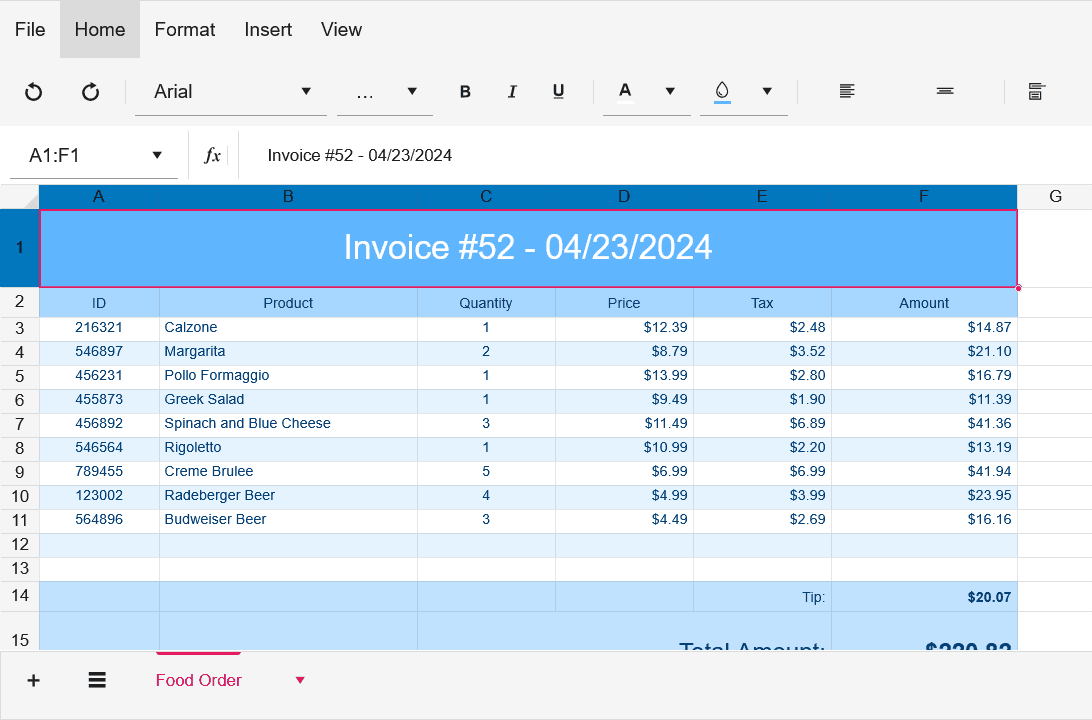 immagine del prodotto Telerik UI Blazor Spreadsheet