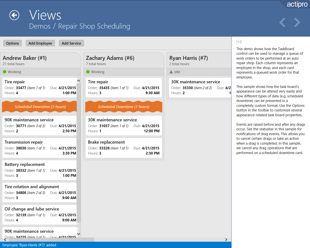 A task board control providing interactive task scheduling and prioritization.